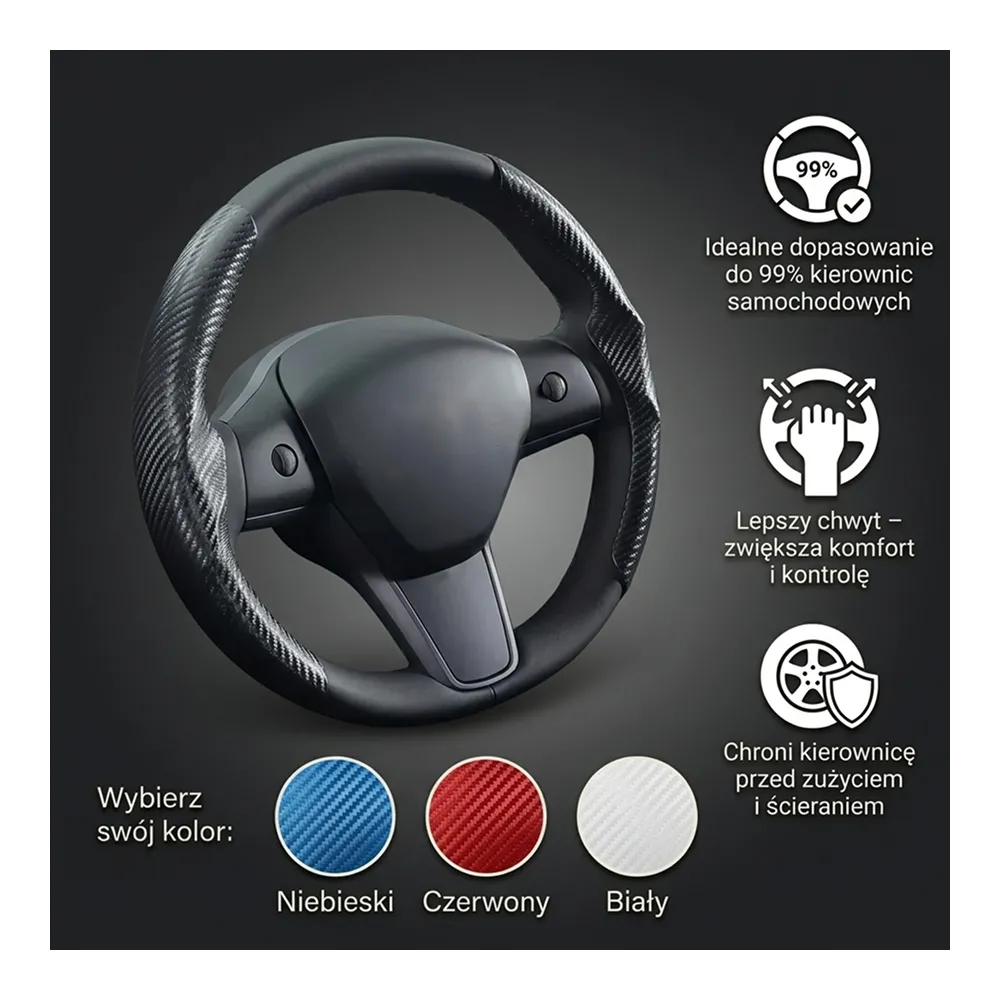 Uniwersalny pokrowiec na kierownicę włókno węglowe